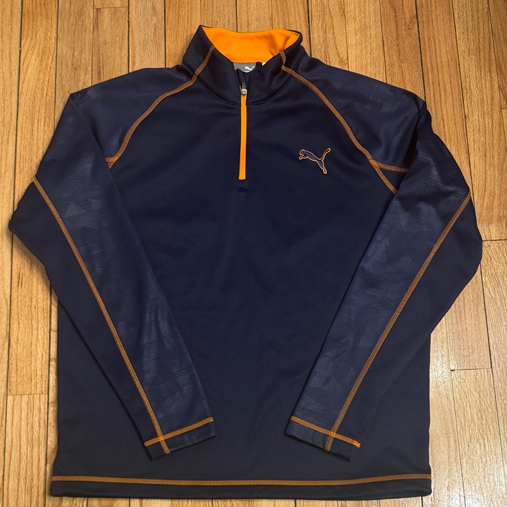 Puma Golf Men’s Quarter Zip Dark Blue and Bright Orange Pull Over M